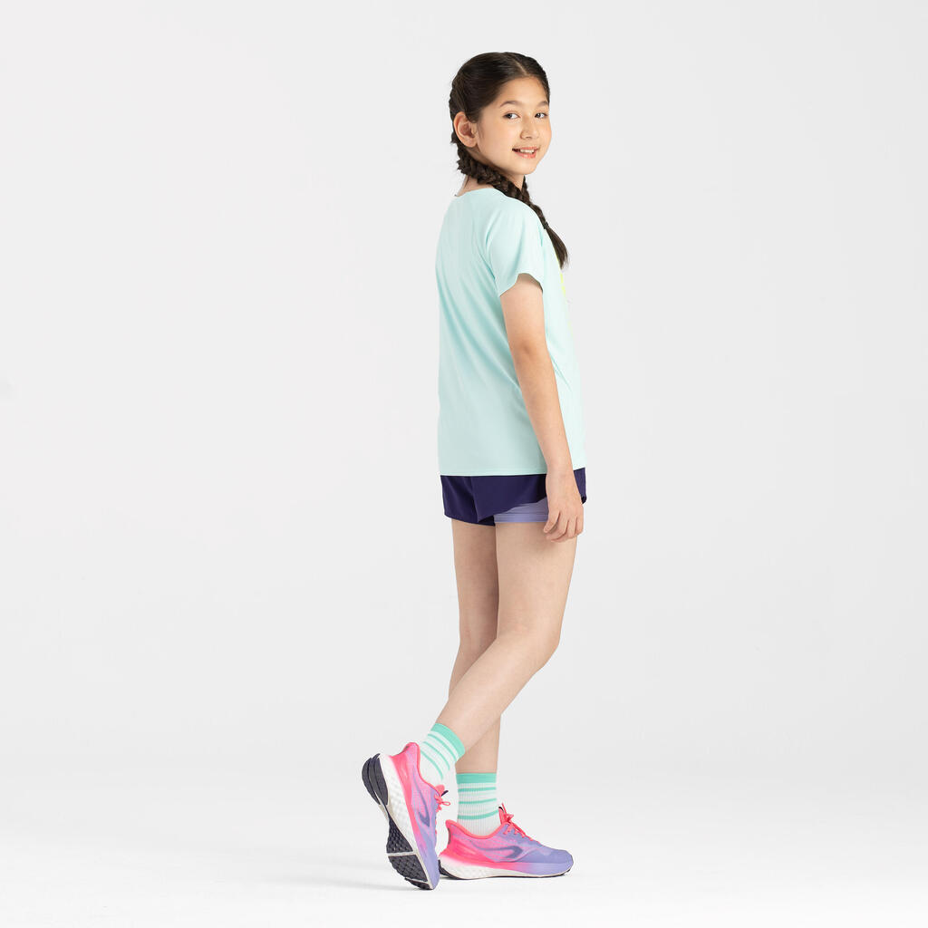 LotX2 de chaussettes running confort Enfant - KIPRUN 500 mid marine et rayé vert