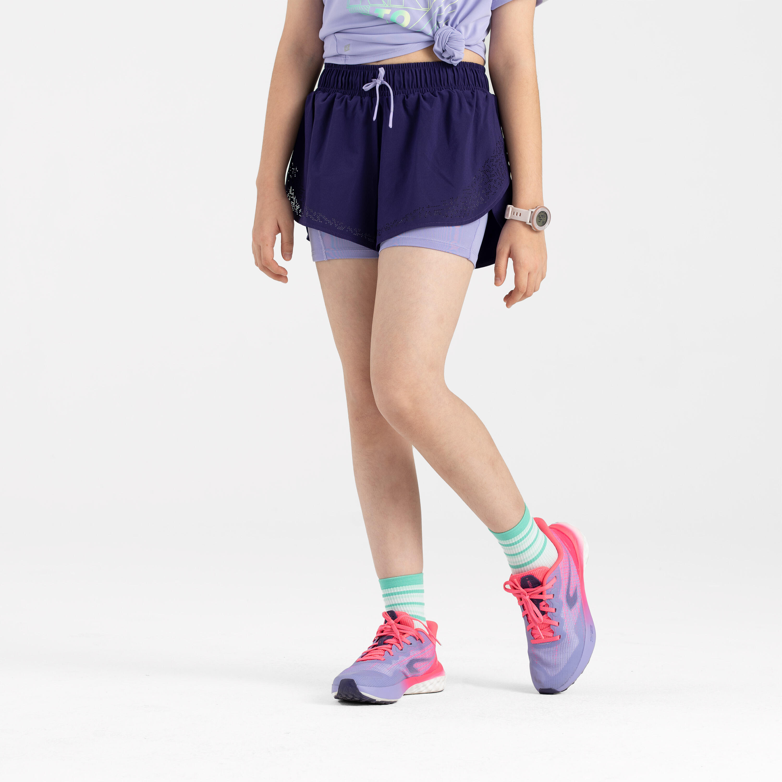 Girls 2-in-1 Breathable Running Shorts DRY 900 - Purple
