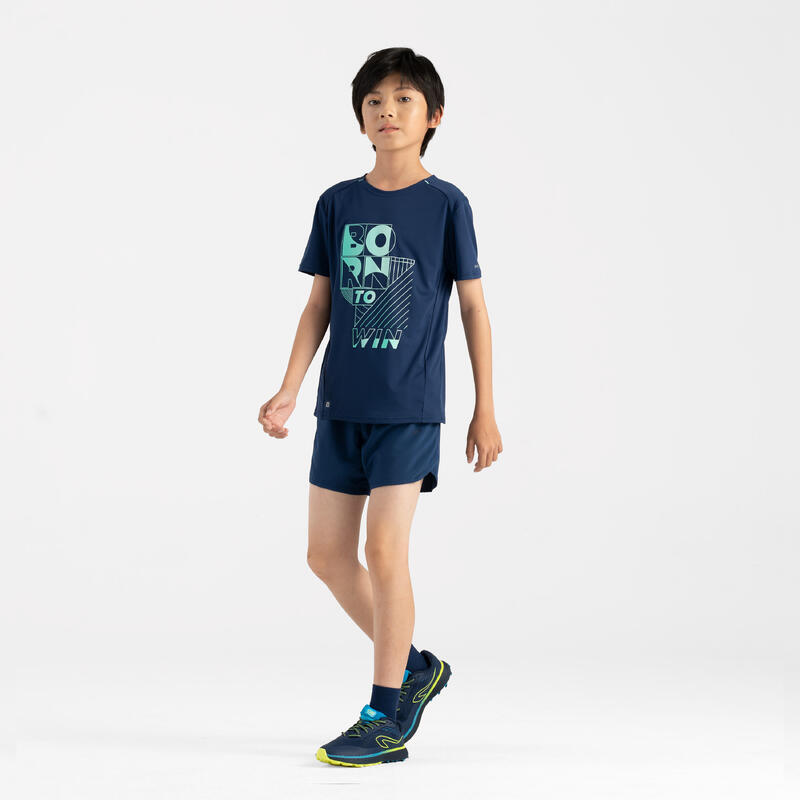 Kid's KIPRUN DRY+ 900 running shorts - navy and green