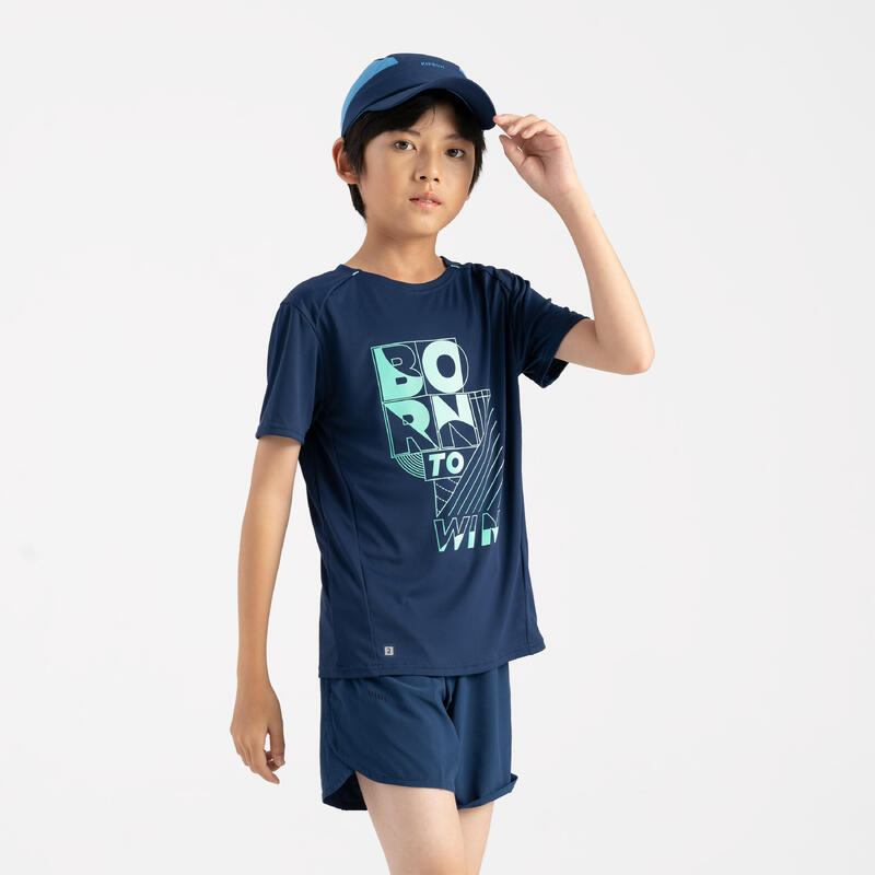 Kid's KIPRUN DRY+ 900 running shorts - navy and green