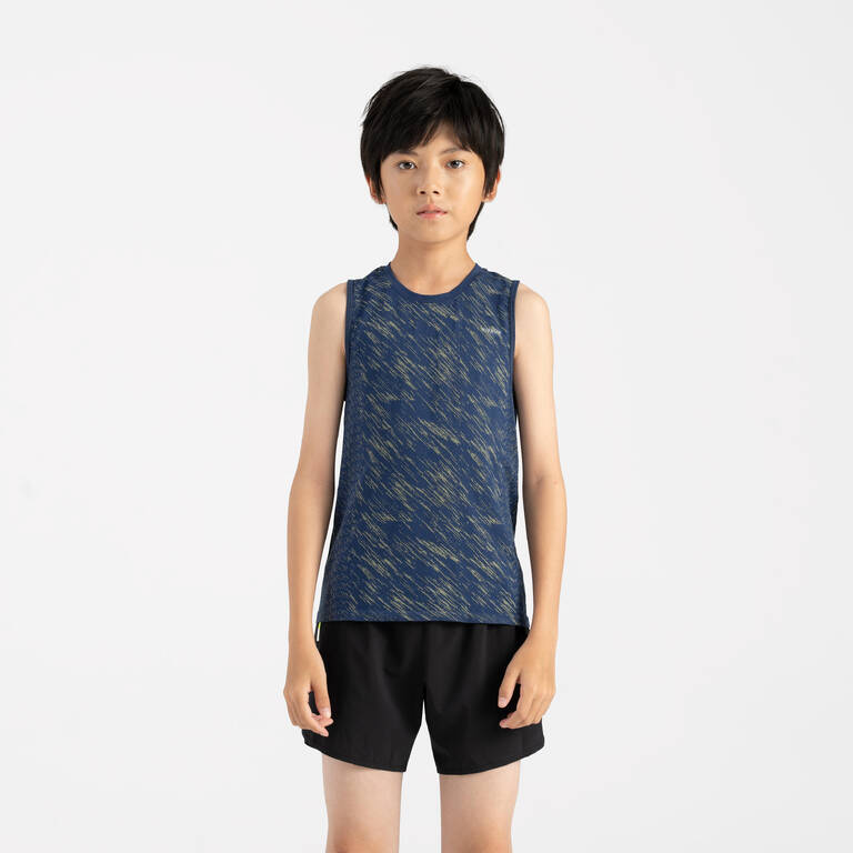 Kids' seamless KIPRUN light 900 running tank top - navy yellow