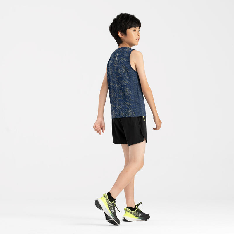 Kids' seamless KIPRUN light 900 running tank top - navy yellow