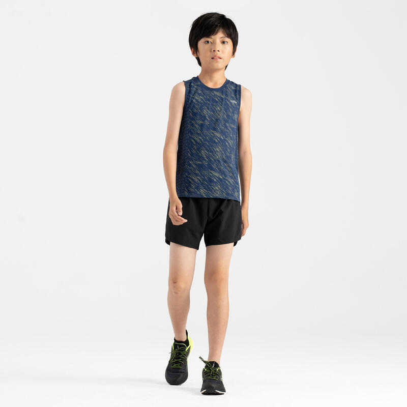 Kids' seamless KIPRUN light 900 running tank top - navy yellow