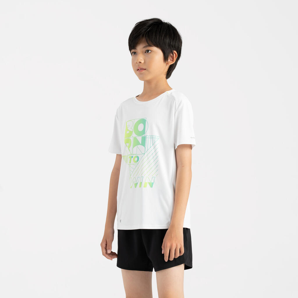 T-shirt de running respirant Enfant - KIPRUN Dry+ 500 blanc jaune