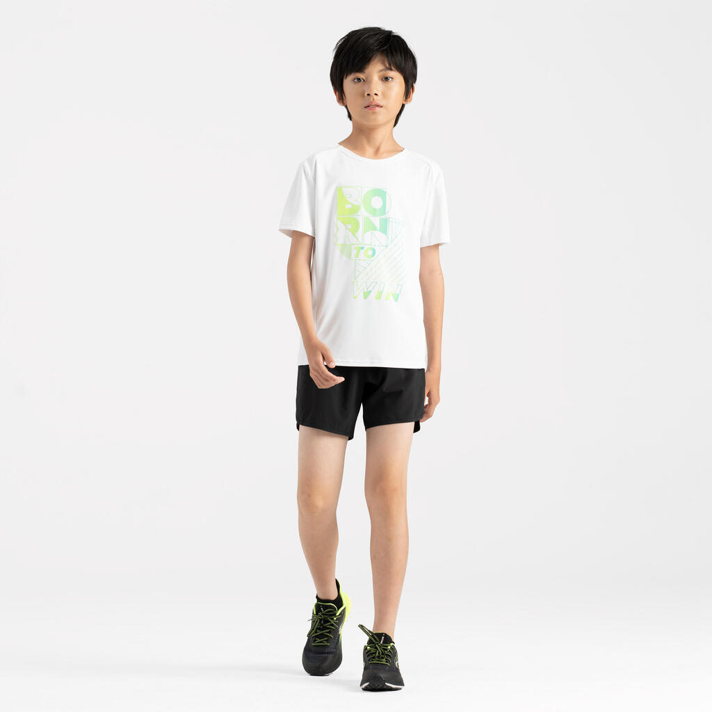 T-shirt de running respirant Enfant - KIPRUN Dry+ 500 marine gris