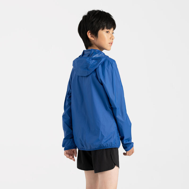 Kids' Kiprun Wind running windproof hooded jacket - blue grey 