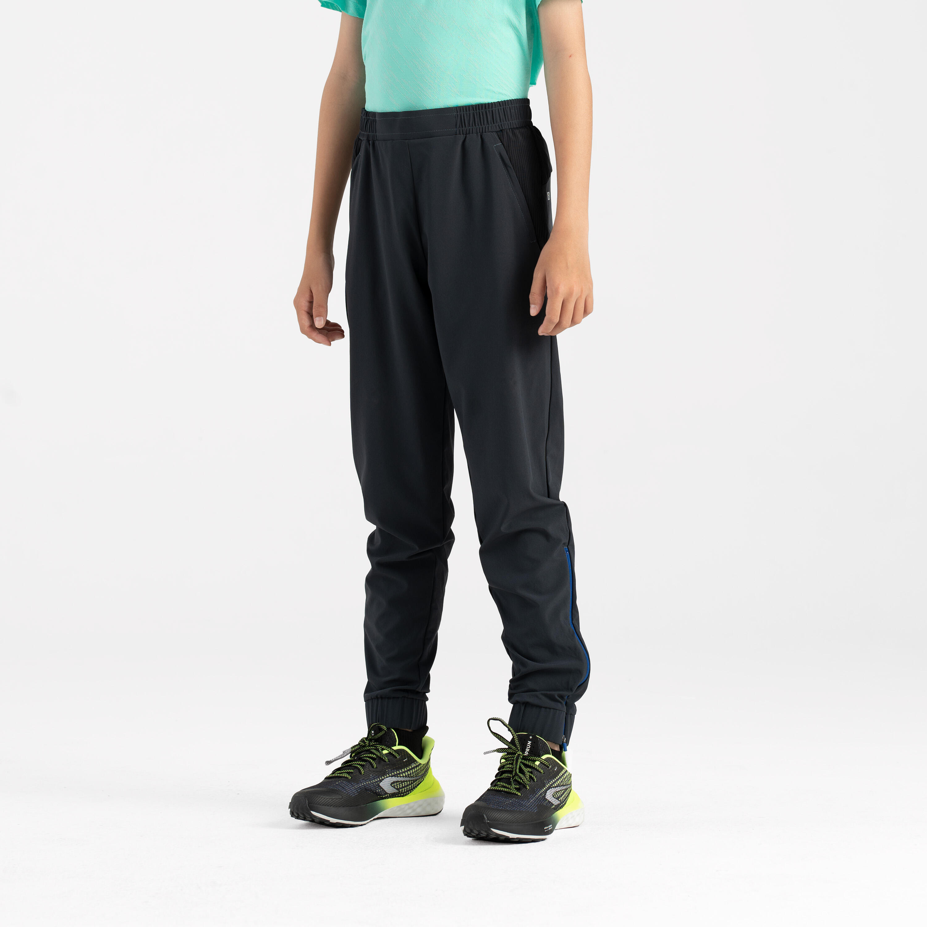 Children's Running Trousers with Zip - Kiprun Dry+ Black/Blue