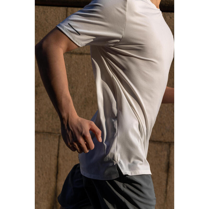 Tricou respirant alergare Jogging KIPRUN Run 500 Dry Alb Bărbați