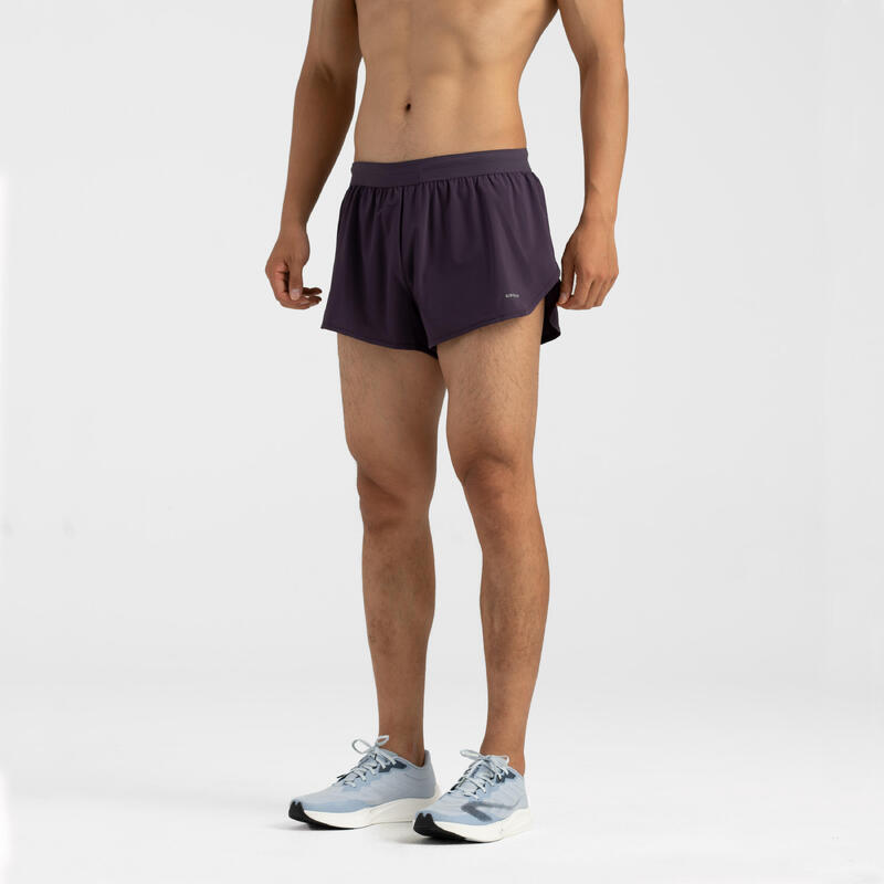 男款跑步短褲 Run 500 Split－深茄紫色