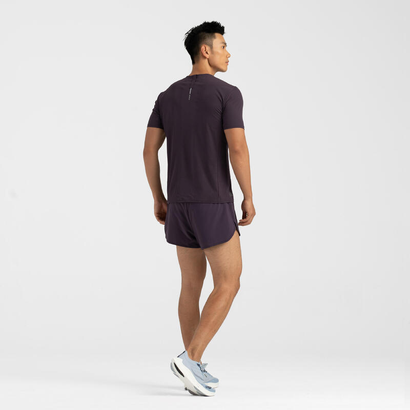 Men's KIPRUN Run 500 Comfort Split Running Shorts - Dark Aubergine