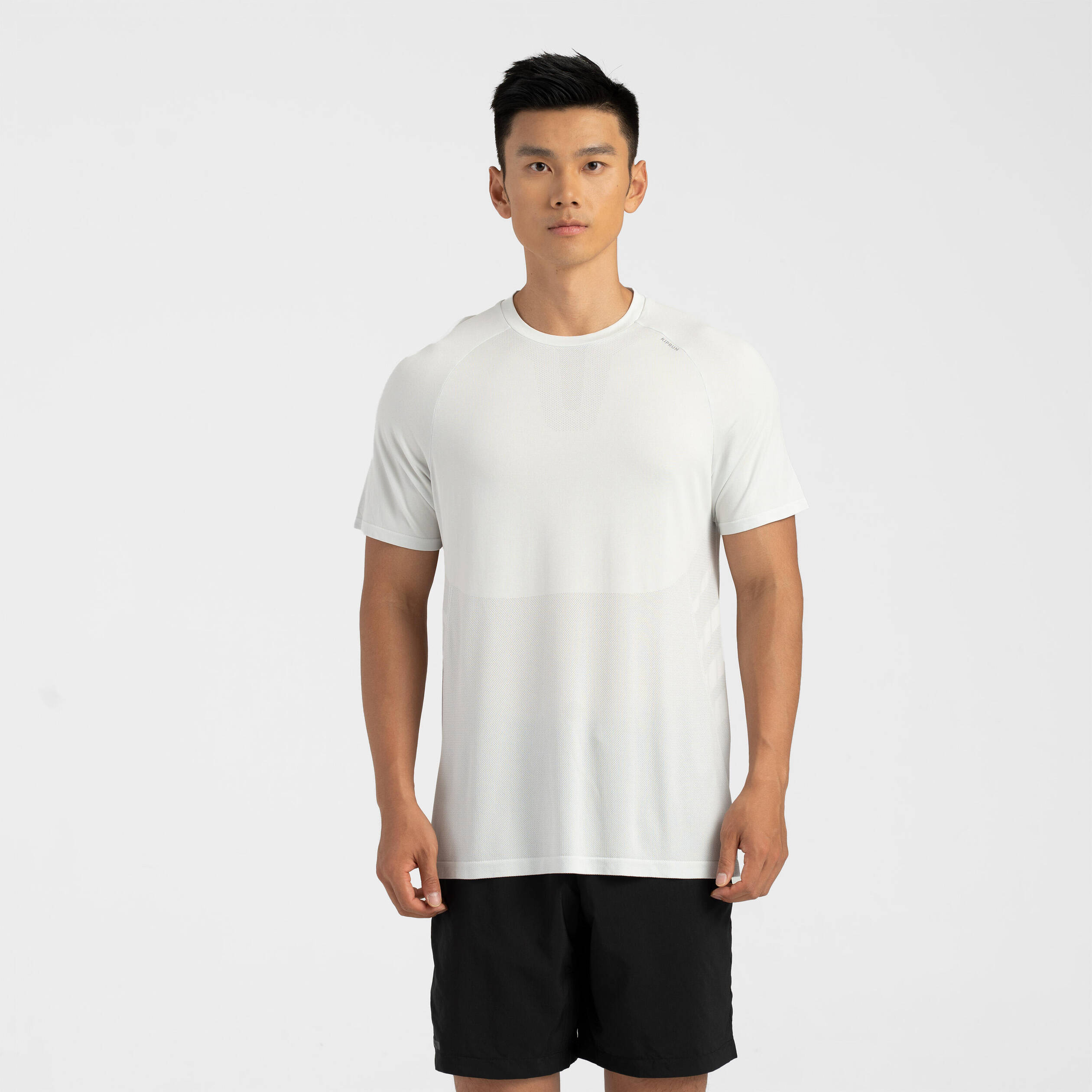 Men's Running Seamless T-Shirt - Kiprun Run 500 Comfort - Light grey