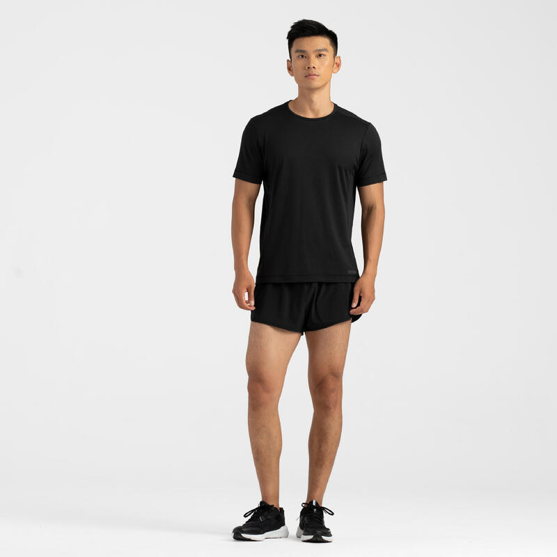 T-Shirt Respirável de Corrida Homem Dry 100 Preto