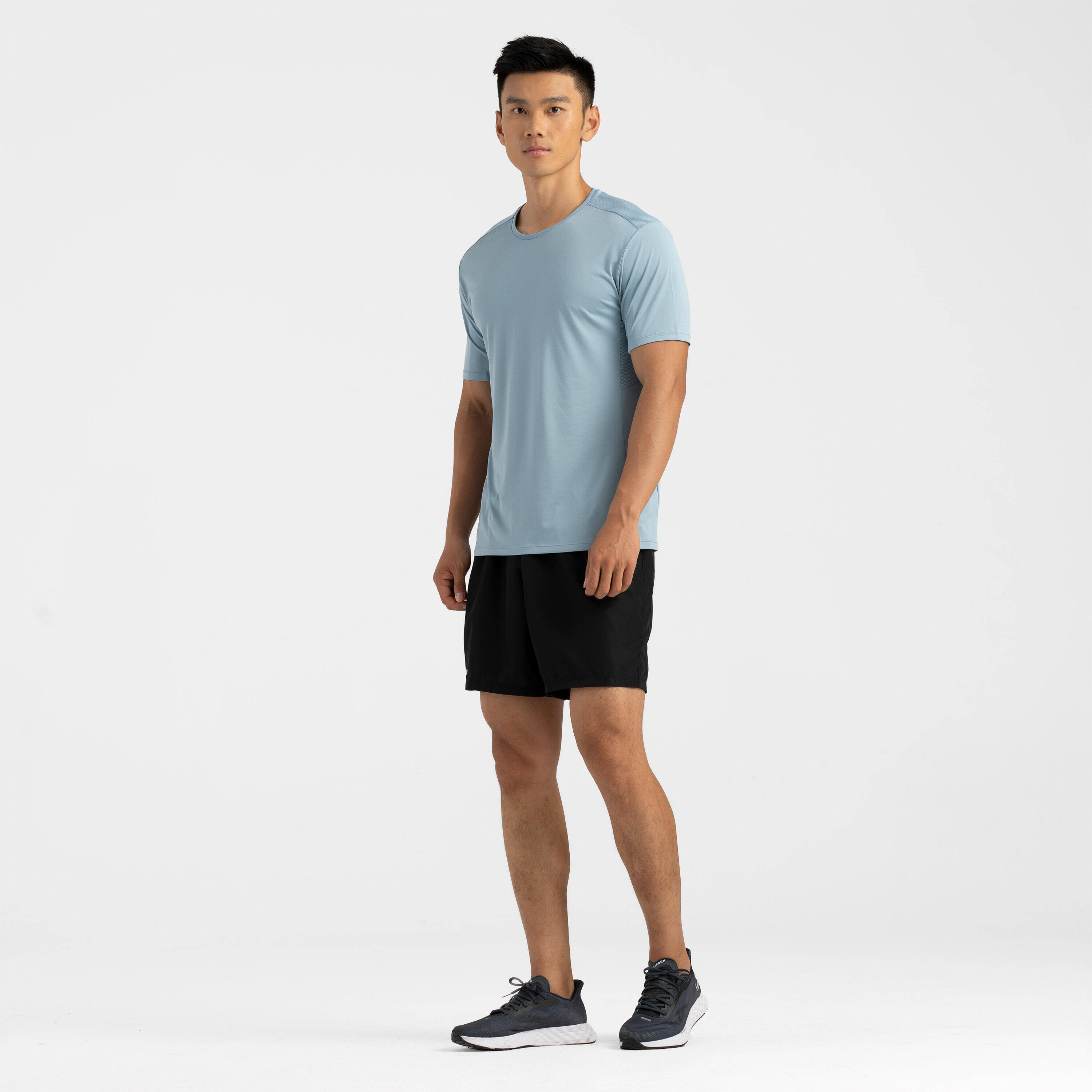 Men Running T-Shirt, Quick Dry, Crew Neck - Denim Blue -  3