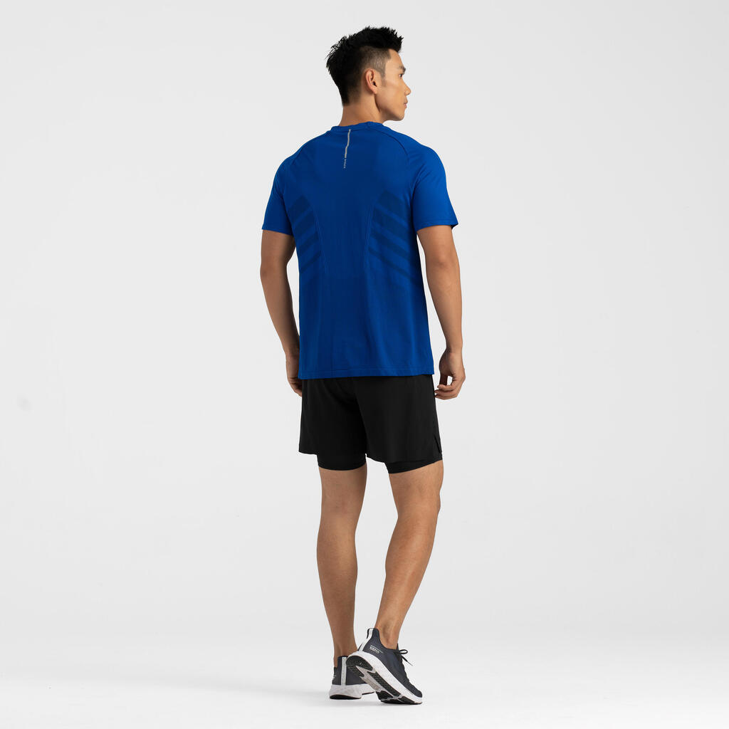 Short de running 2 en 1 negro para hombre Kiprun Run 500 Confort