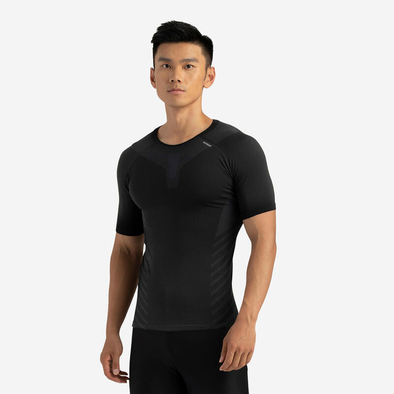 Tricou alergare fără cusături Kiprun run 500 Confort Skin Negru