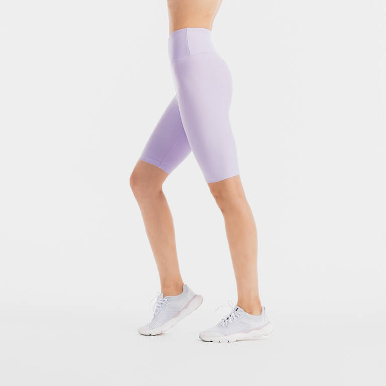 Women's High-Waisted Cardio Fitness Bike Shorts - Purple DOMYOS