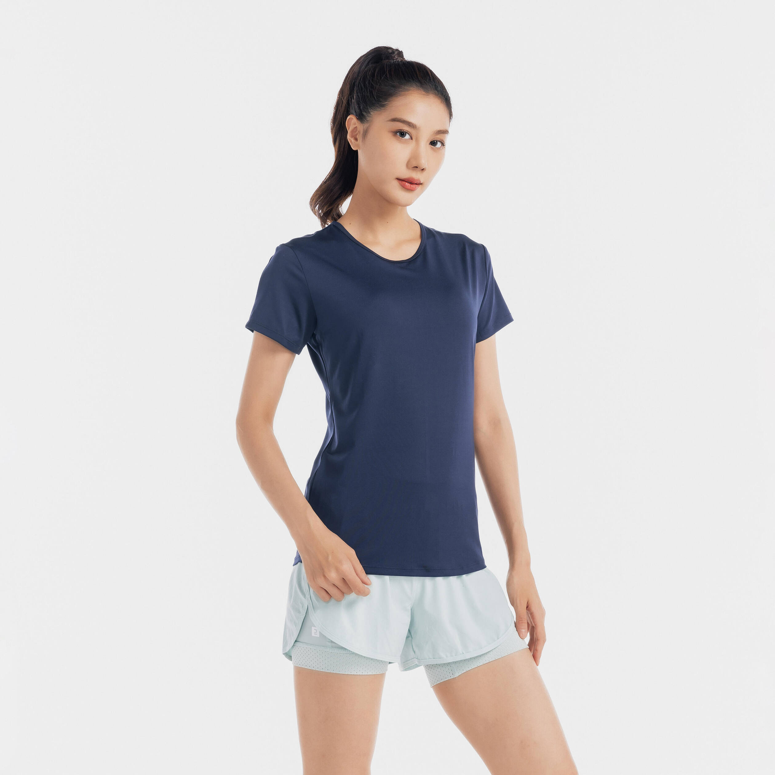Crew Neck Women's Gym T-Shirt 100- Steel Blue