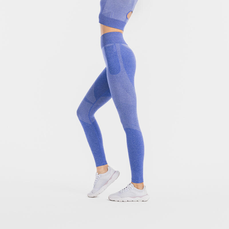 Leggings donna palestra 900 senza cuciture traspiranti blu