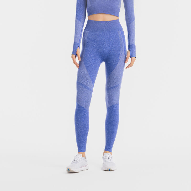 Leggings donna palestra 900 senza cuciture traspiranti blu