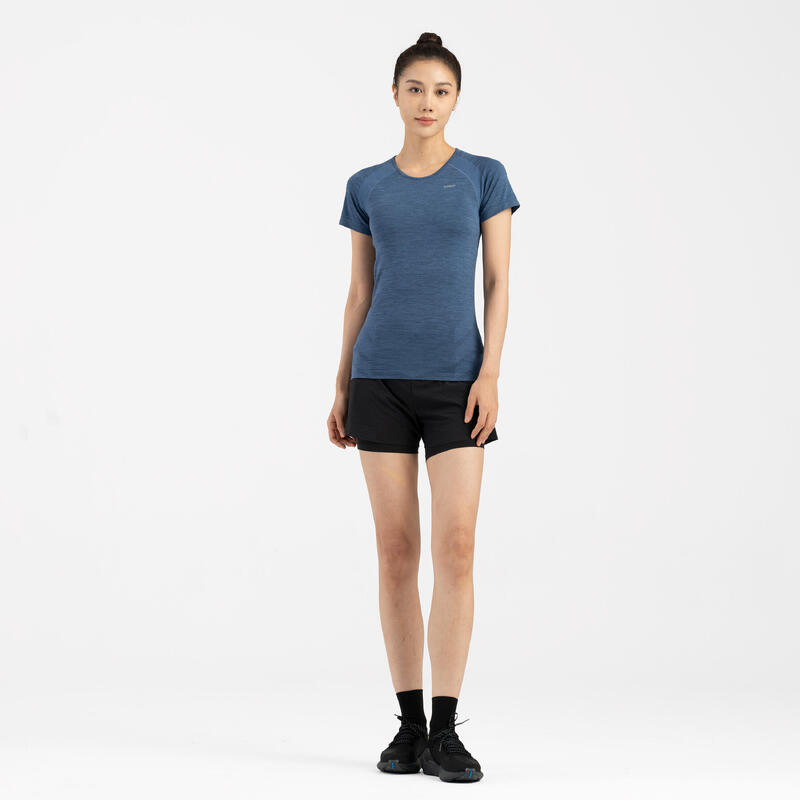 Women's Seamless Running &Trail Running T-Shirt-KIPRUN Run 500 Comfort Slim-Blue