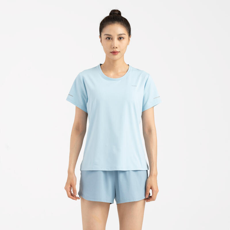 T-shirt running respirant femme - kiprun run 500 dry bleu ciel