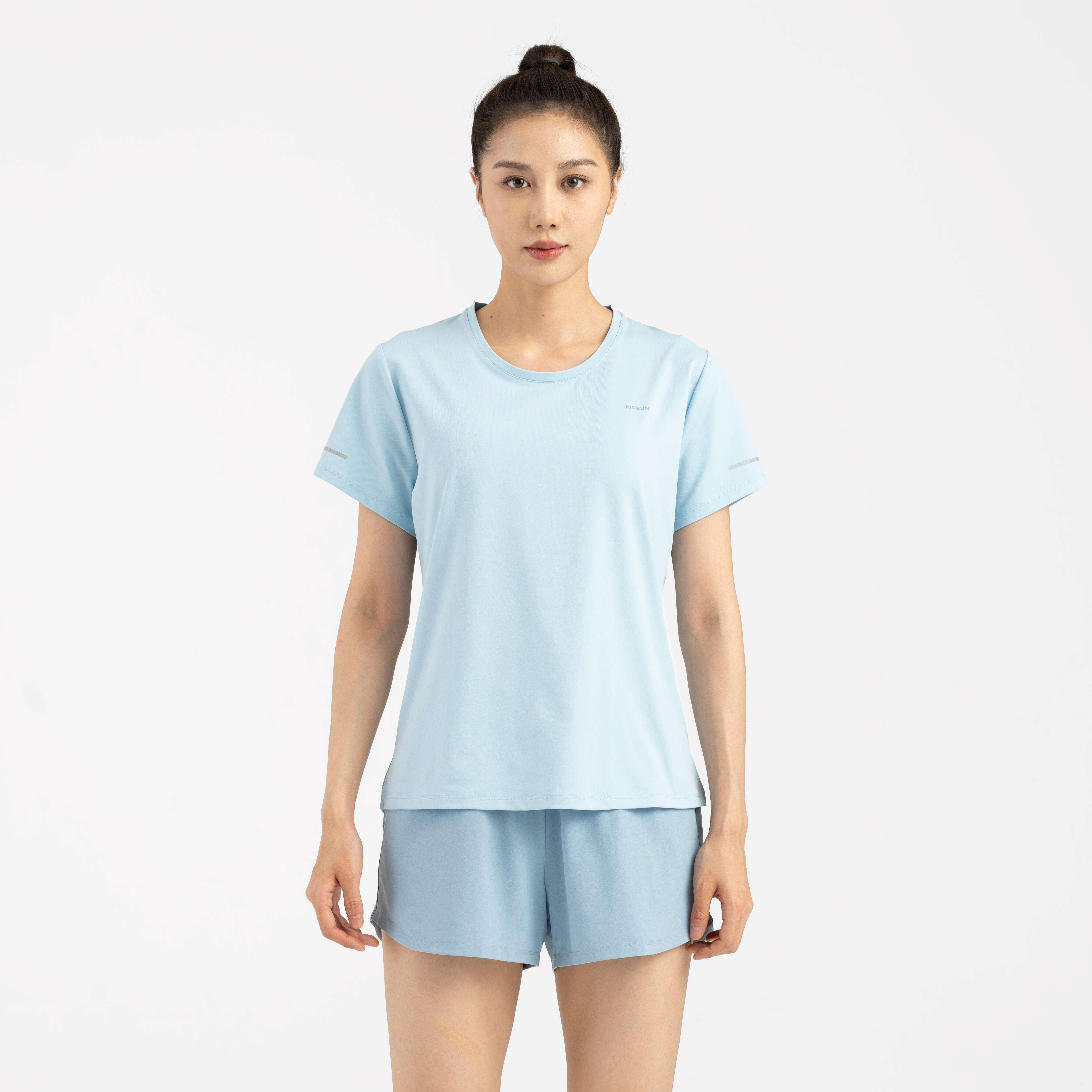 KIPRUN Run 500 Dry Women s Breathable Running T shirt Sky Blue Decathlon