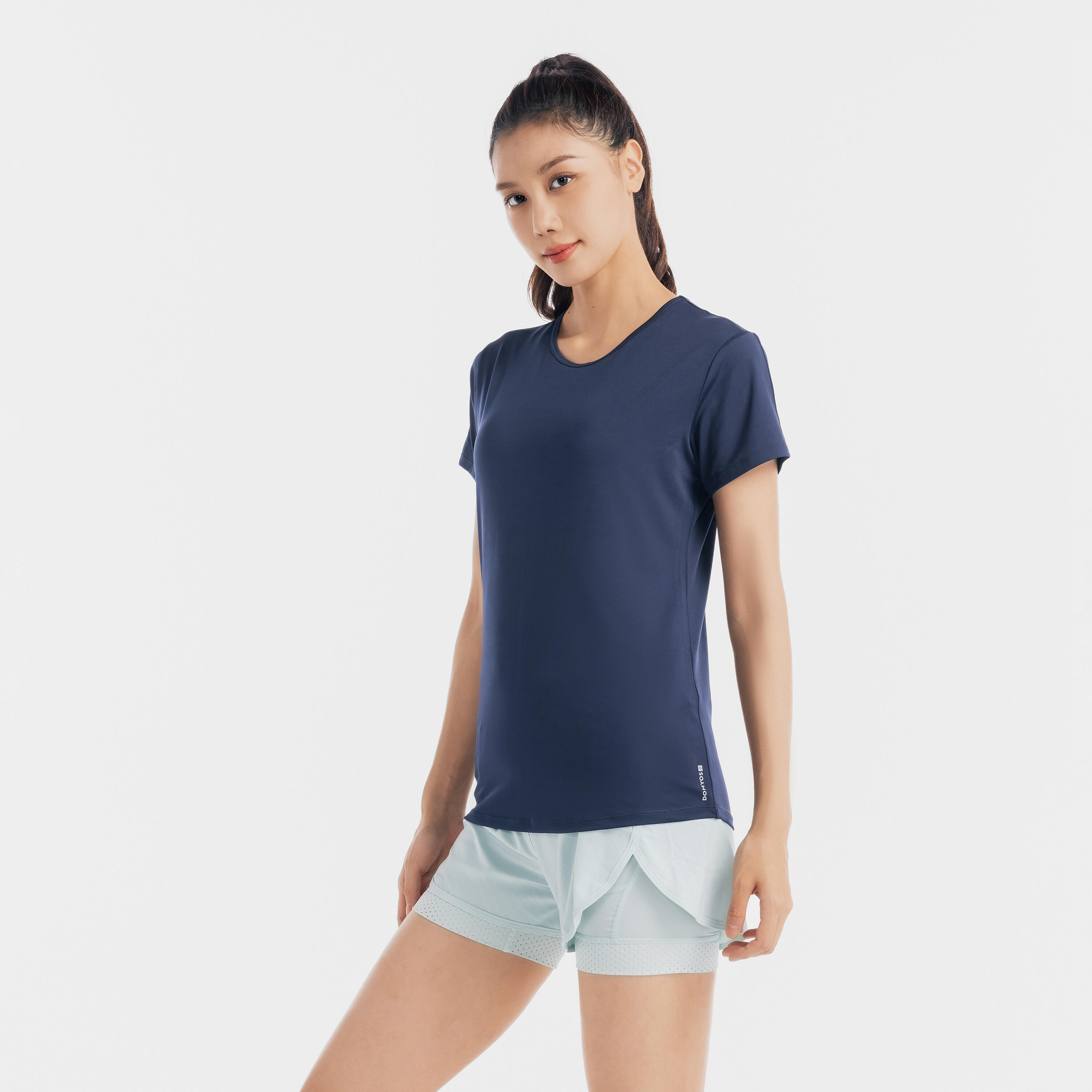Crew Neck Women's Gym T-Shirt 100- Steel Blue