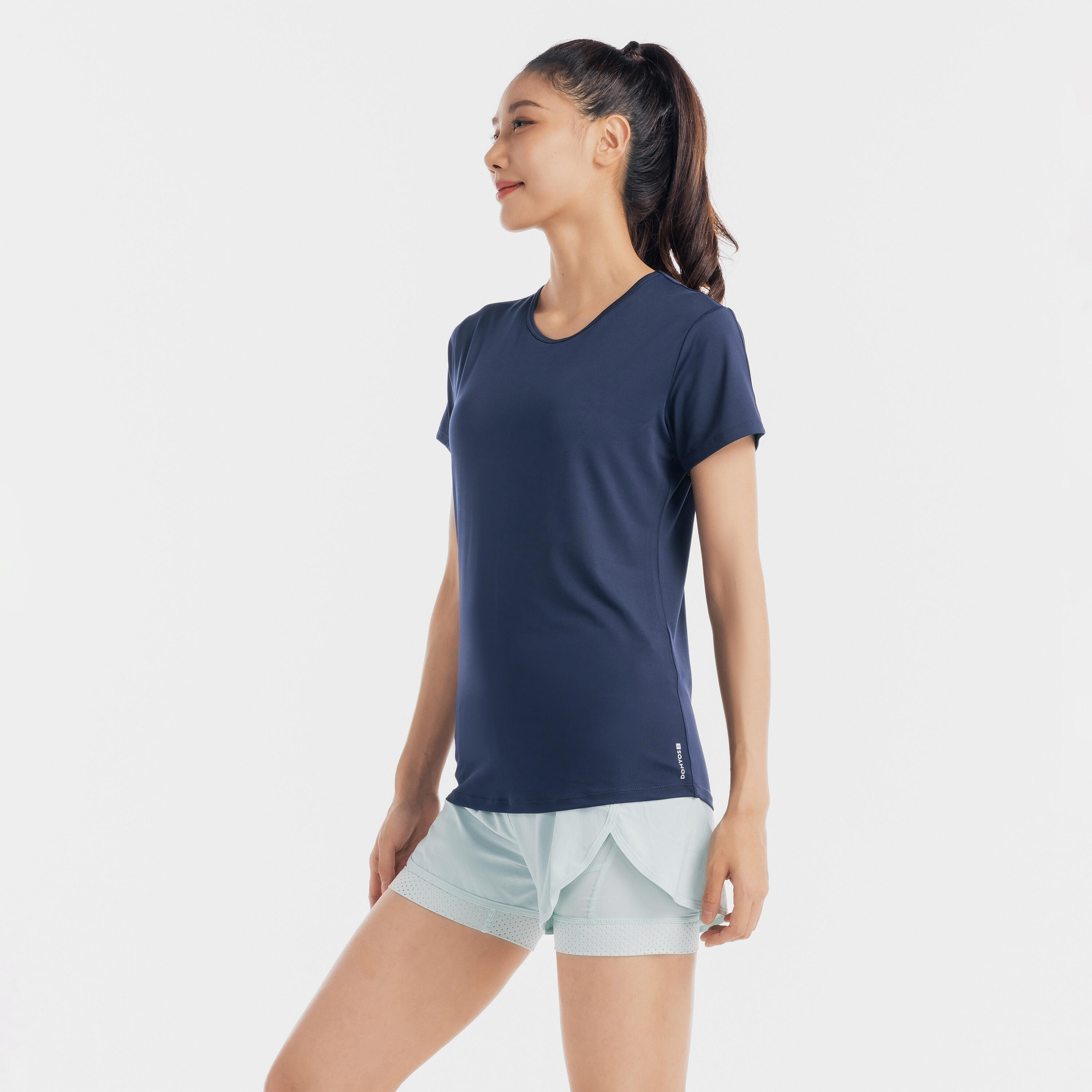 Crew Neck Women's Gym T-Shirt 100- Steel Blue