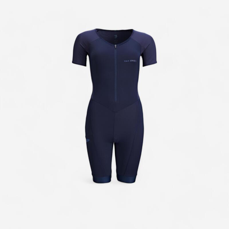 TRISUIT MET KORTE MOUWEN VOOR TRIATLON DAMES KORTE AFSTAND MARINEBLAUW