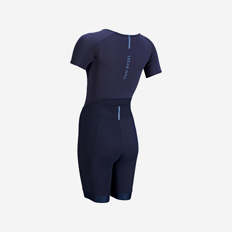 TRISUIT MET KORTE MOUWEN VOOR TRIATLON DAMES KORTE AFSTAND MARINEBLAUW