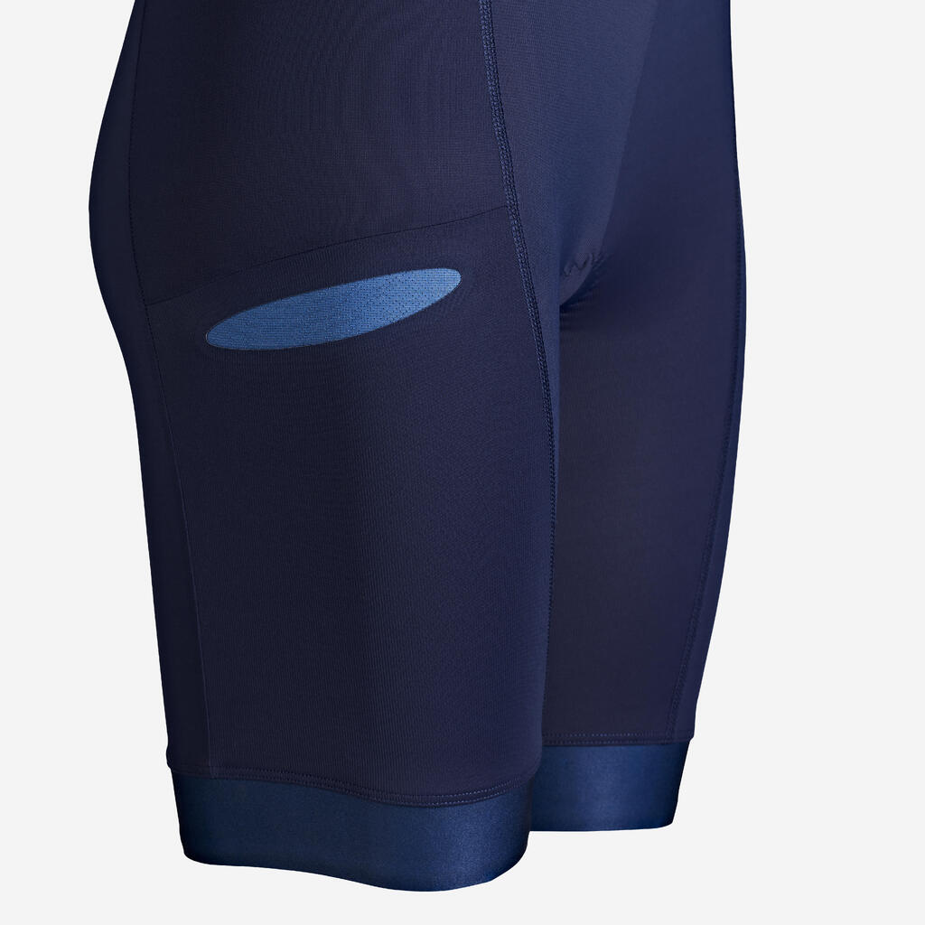Sieviešu īso distanču triatlona tērps ar īsām piedurknēm “Trisuit”, tumši zils