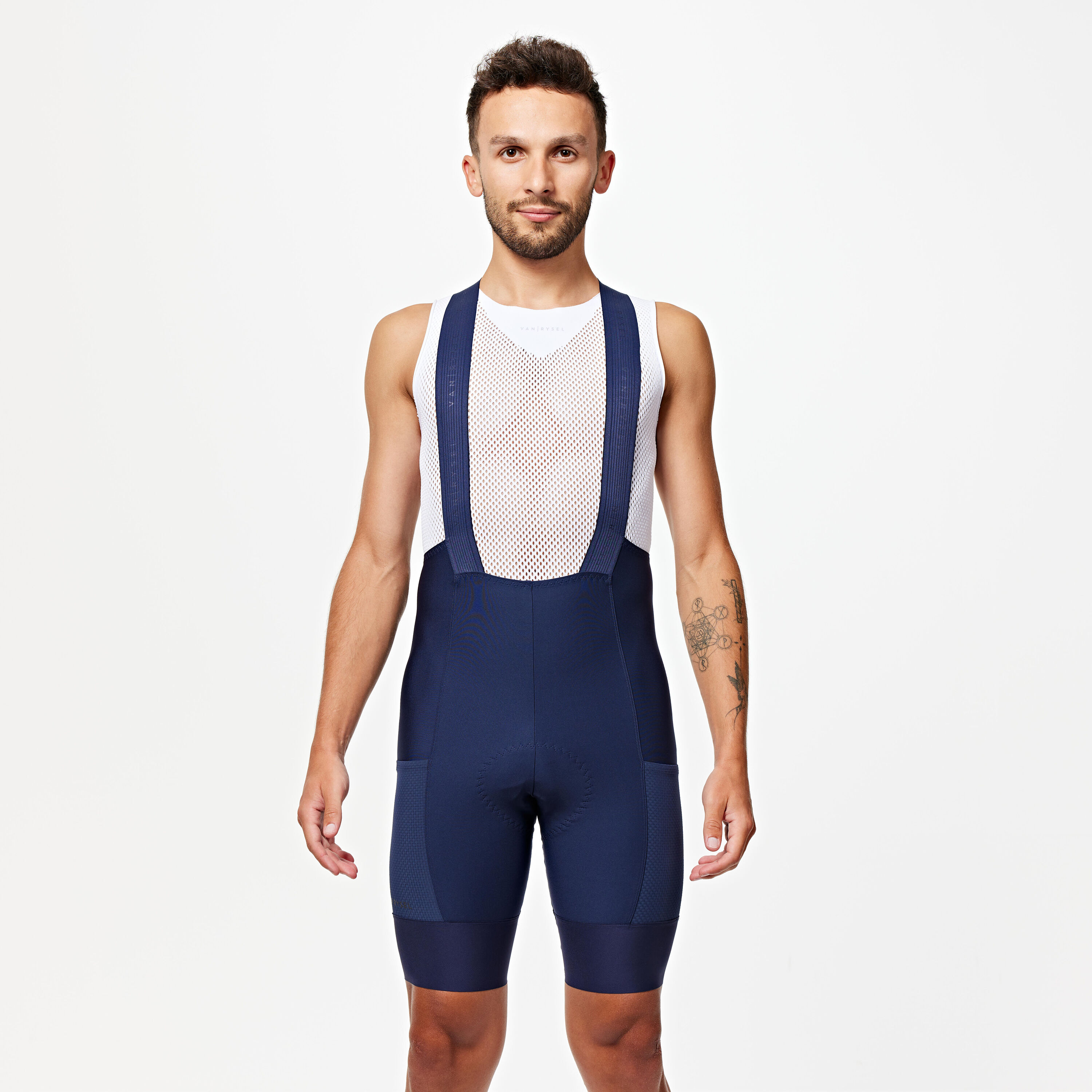 VAN RYSEL Men's Road Cycling Bib Shorts Endurance - Navy Blue