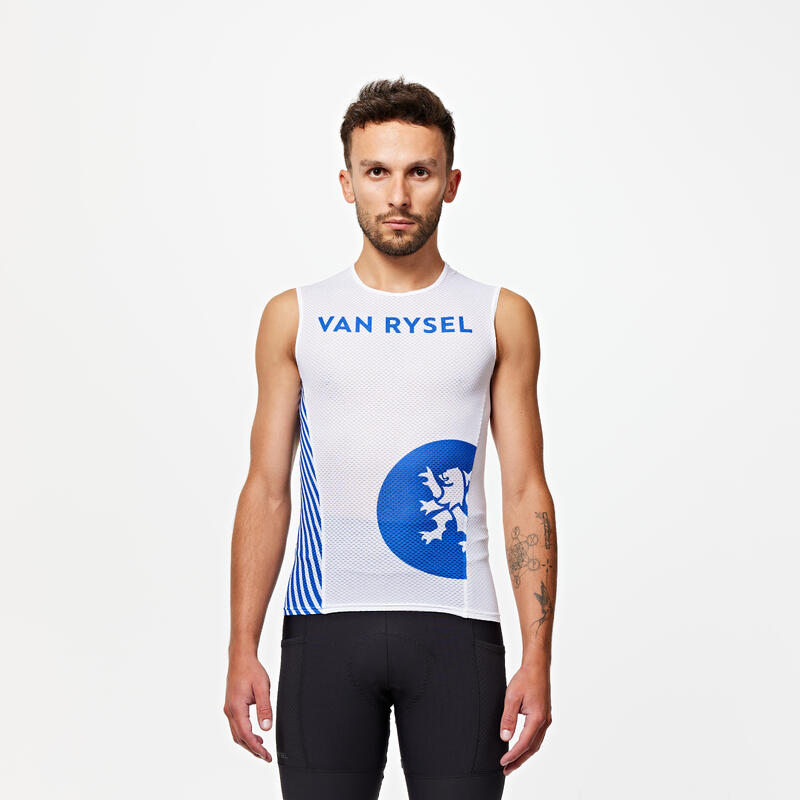 CAMISOLA SEM MANGAS TÉRMICA DE CICLISMO VERÃO BRANCO/AZUL VAN RYSEL