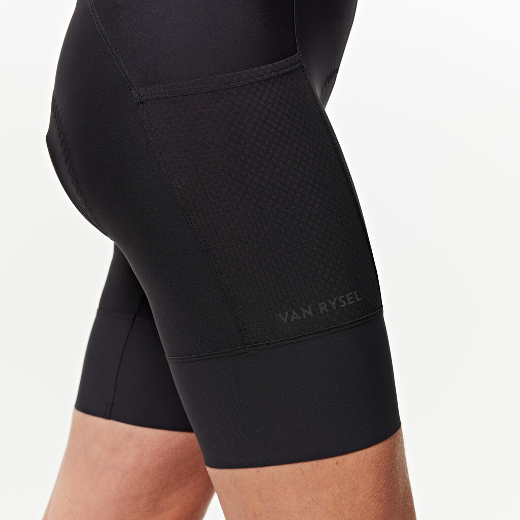 Kratke hlače s naramenicama za cestovni biciklizam Endurance ženske crne