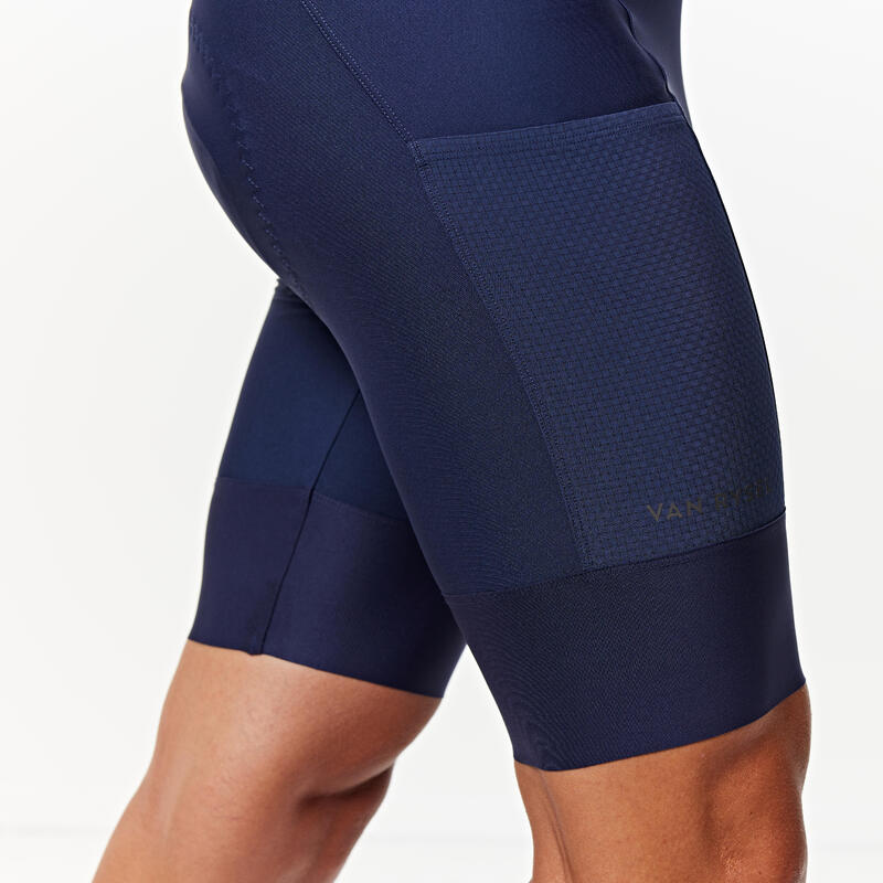 Radhose kurz mit Trägern Rennrad Endurance Herren dunkelblau 