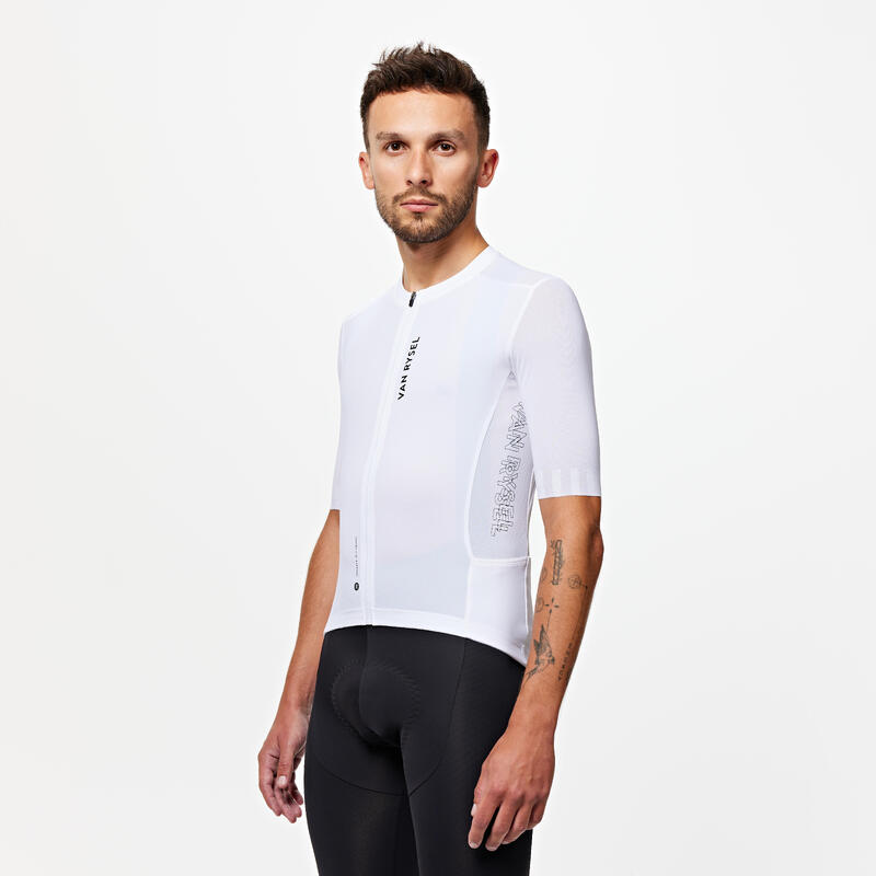 Uniseks fietsshirt met korte mouwen RACER 2 zomer wit