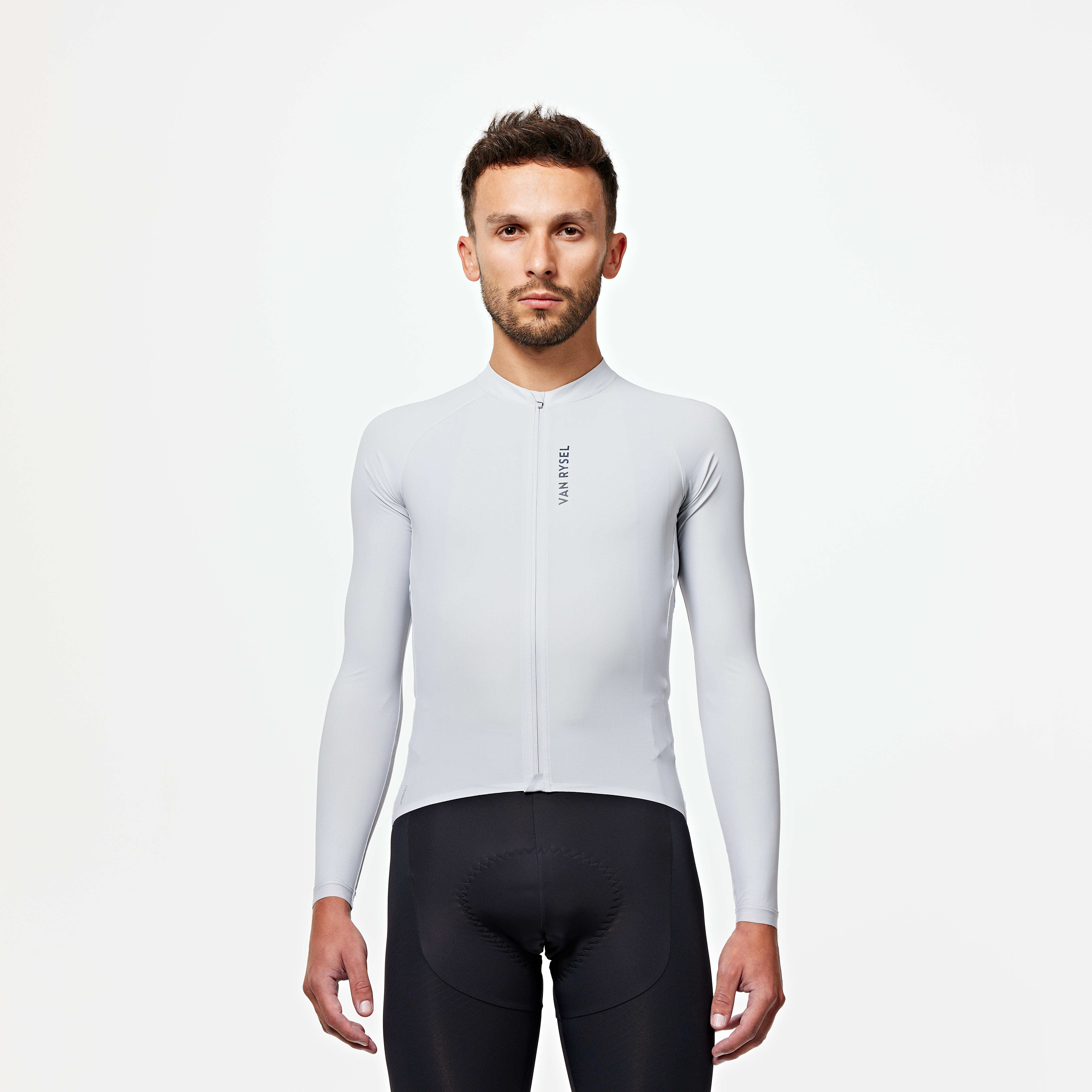 Men's long-sleeved summer road cycling jersey UVP - racer ultralight grey