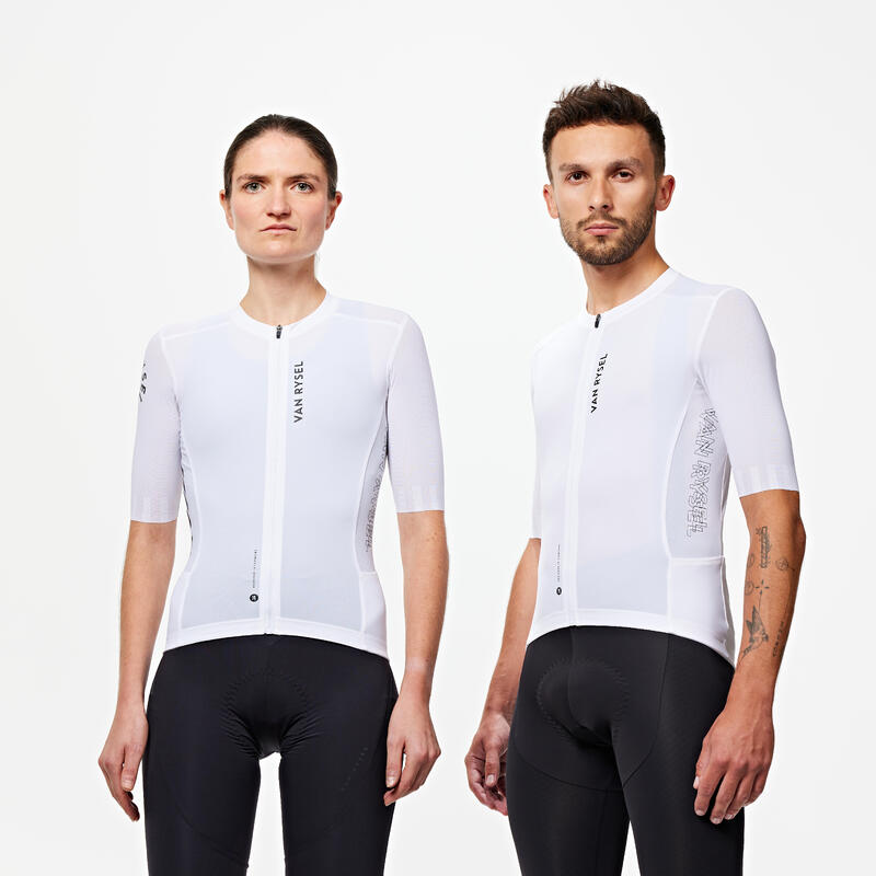 Uniseks fietsshirt met korte mouwen RACER 2 zomer wit