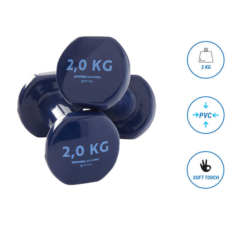 Fitness 2 kg Dumbbells Twin-Pack - Navy Blue