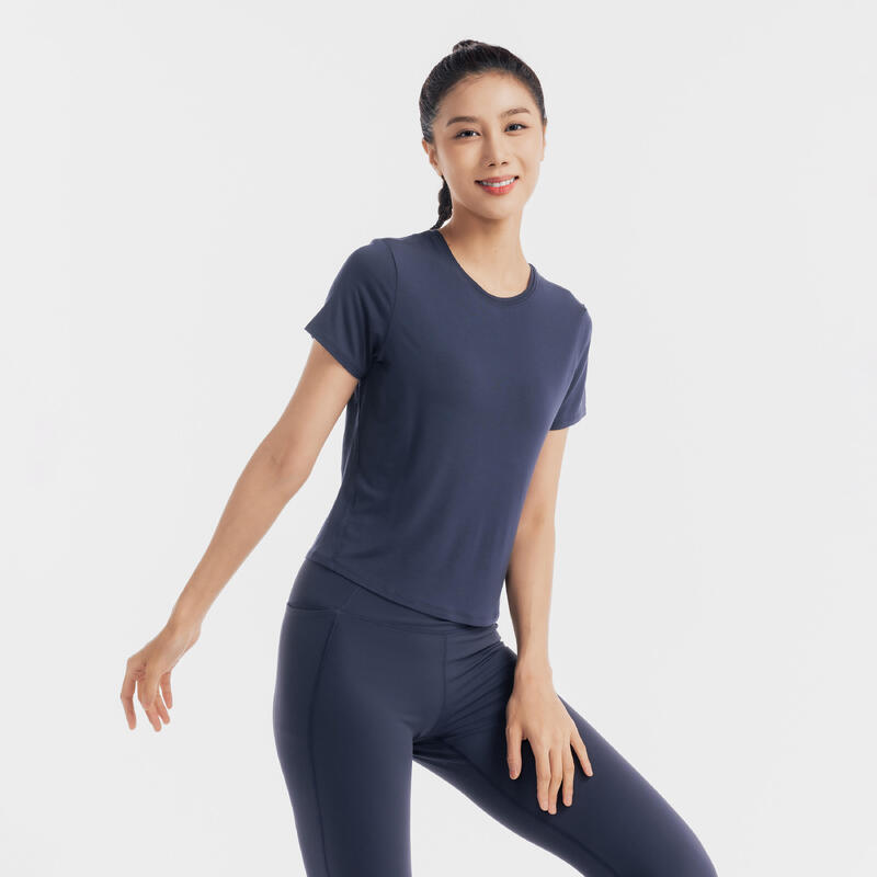 絲質瑜珈 T 恤 520－軍藍色
