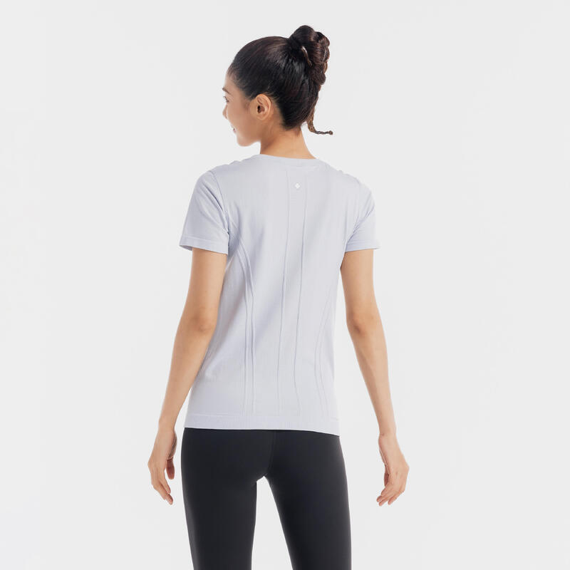 Women's Short-Sleeved Seamless Yoga T-Shirt - Grey/Blue