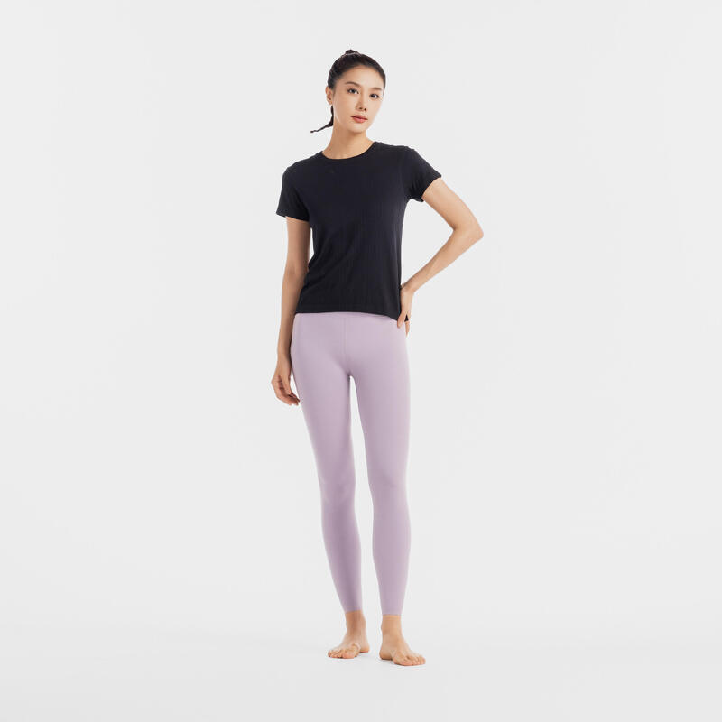 T-shirt donna yoga 500 cropped traspirante nera