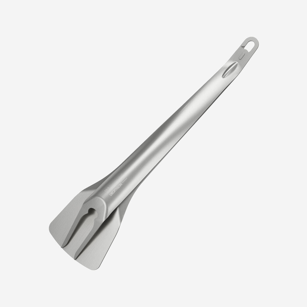 Set of 2 stainless-steel utensils, spatula and fork, for camping