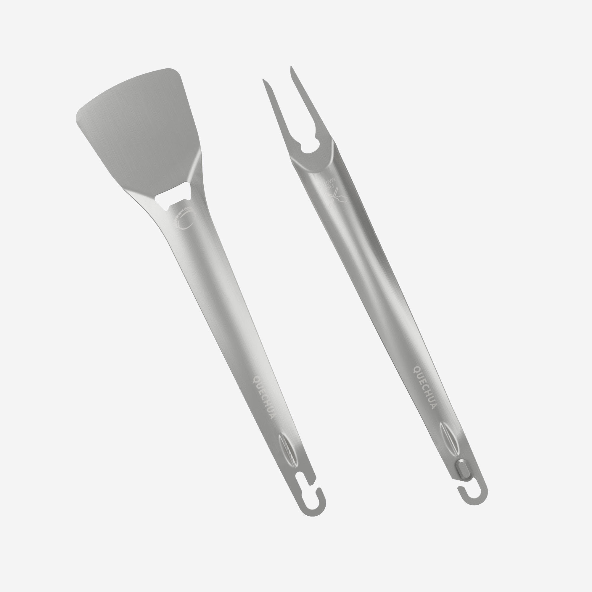 Set of 2 stainless-steel utensils, spatula and fork, for camping 5/5