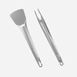 Set of 2 stainless-steel utensils, spatula and fork, for camping