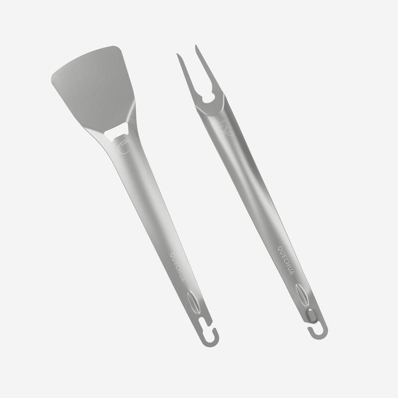 Kit 2 utensili in acciaio inox, spatola forchetta, per campeggio