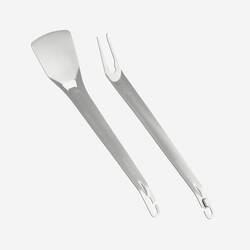 Set of 2 stainless-steel utensils, spatula and fork, for camping