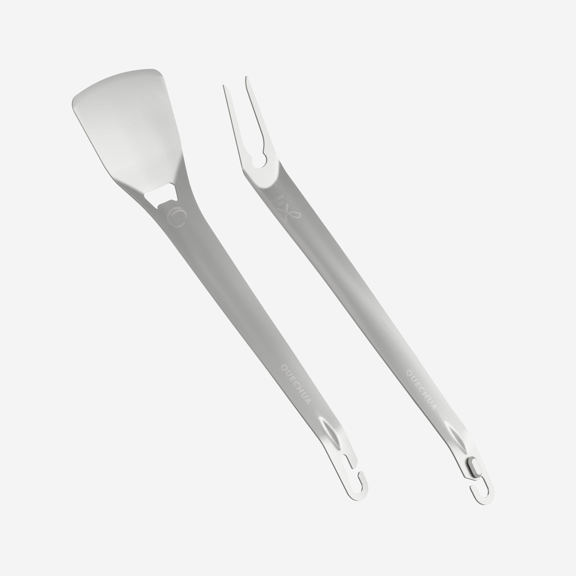 Set of 2 stainless steel spatula-fork camping utensils