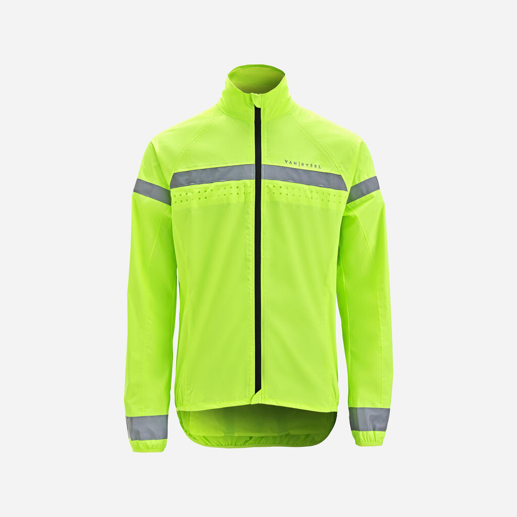 Men's Long-Sleeved Showerproof Road Cycling Jacket RC 120 Visible EN11353