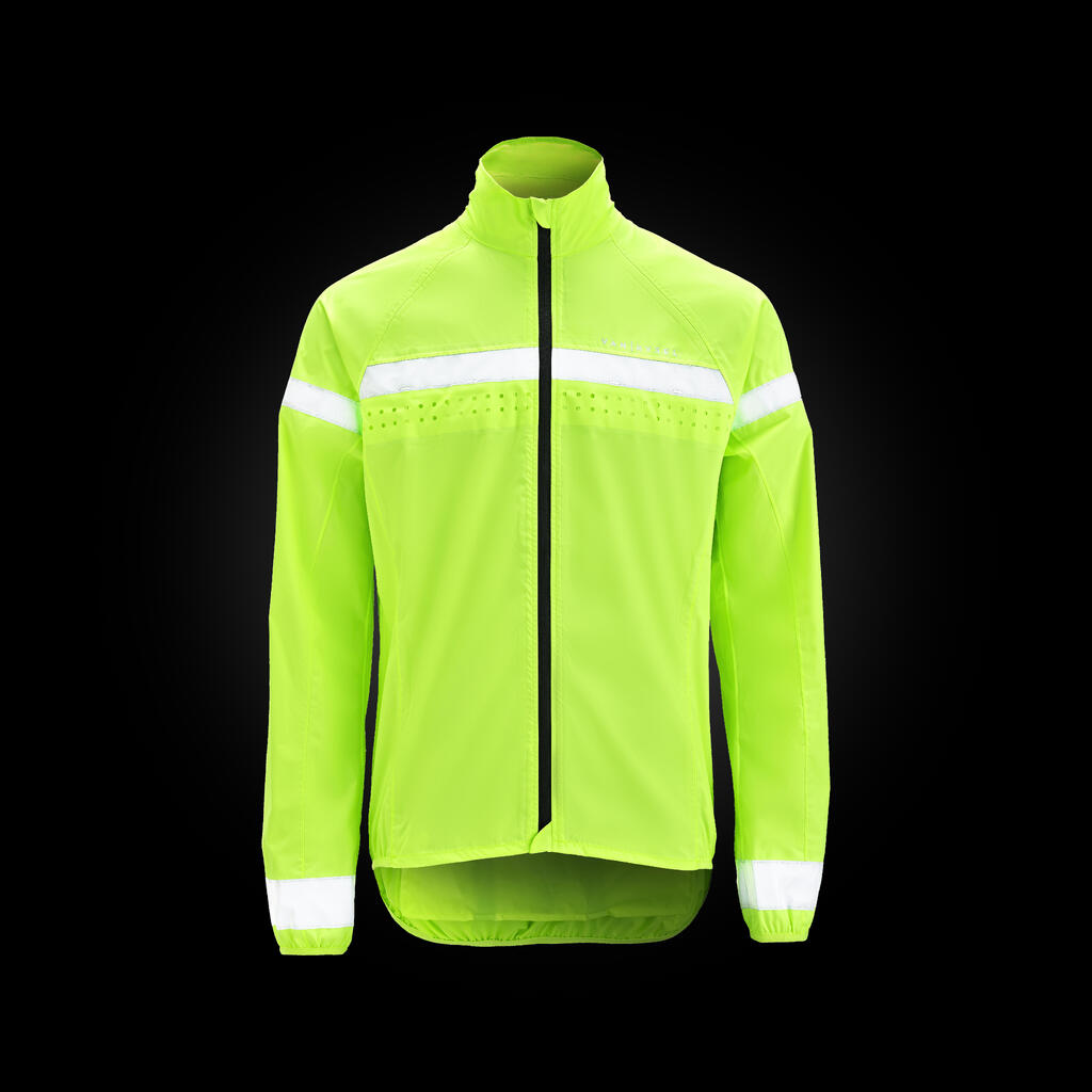 Impermeable Ciclismo Carretera Manga Larga Hombre RC120 Visible EN11353